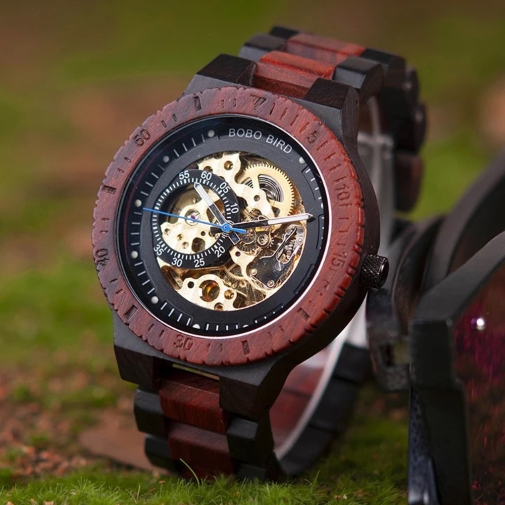 Luxury Ebony & Sandalwood Automatic Kinetic Watch - Picture 1 of 16